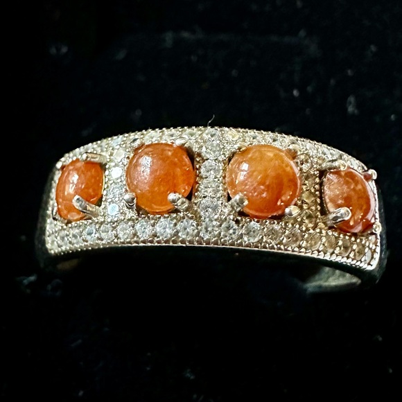925 sterling silver amber stone crystal diamonds paved adjustable ring new in 🎁 - Picture 2 of 9